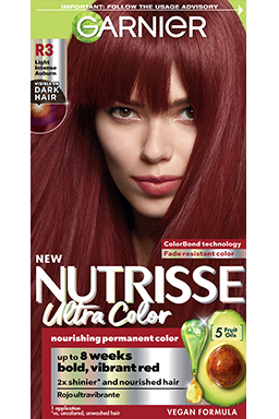 Front of pack of Nutrisse Ultra Color R3 – Light Intense Auburn